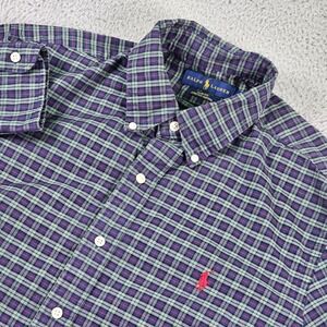 Ralph Lauren Shirt Mens Large Purple Plaid Slim Fit Stretch Oxford Button Down